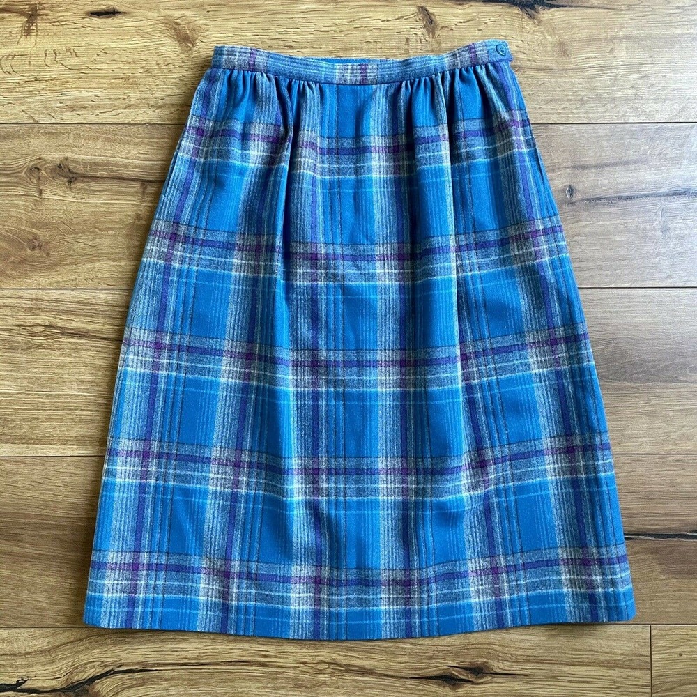 Vintage Pendelton Blue Plaid Wool Skirt 8